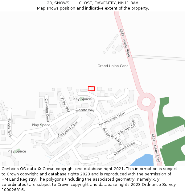 23, SNOWSHILL CLOSE, DAVENTRY, NN11 8AA: Location map and indicative extent of plot