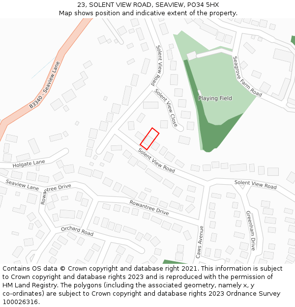 23, SOLENT VIEW ROAD, SEAVIEW, PO34 5HX: Location map and indicative extent of plot