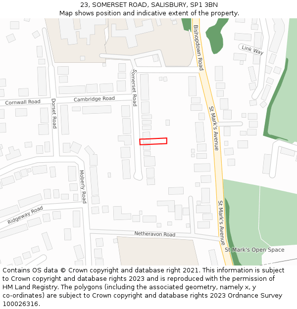 23, SOMERSET ROAD, SALISBURY, SP1 3BN: Location map and indicative extent of plot