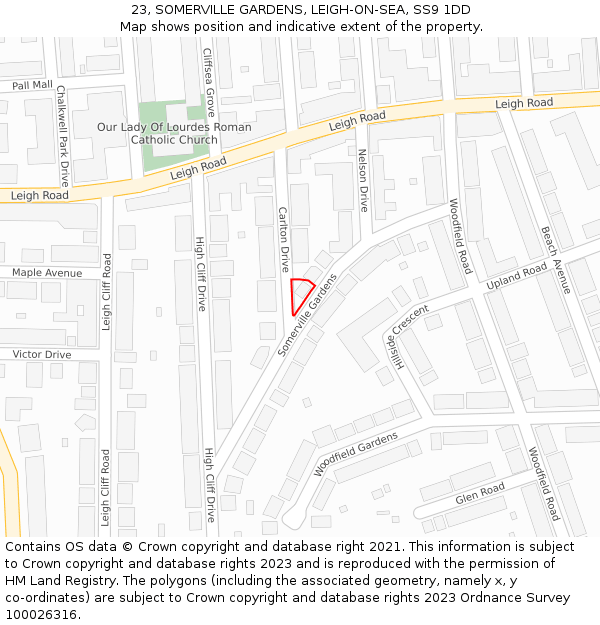 23, SOMERVILLE GARDENS, LEIGH-ON-SEA, SS9 1DD: Location map and indicative extent of plot