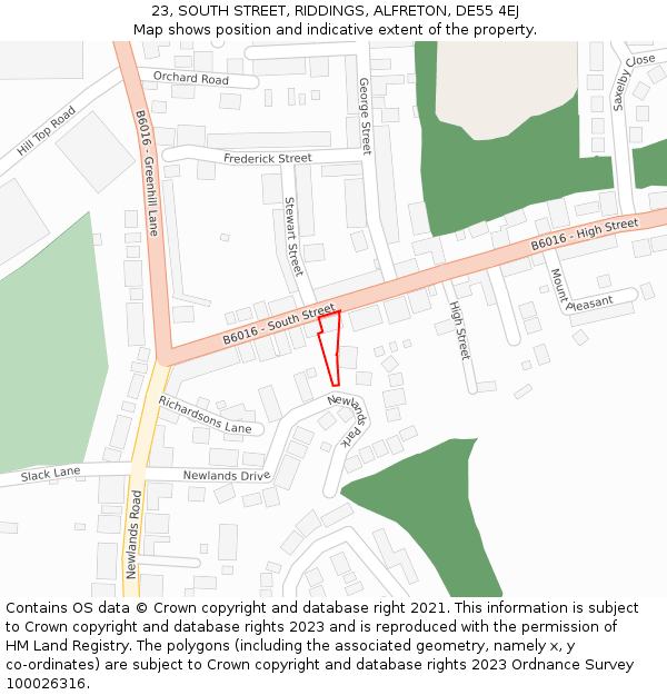 23, SOUTH STREET, RIDDINGS, ALFRETON, DE55 4EJ: Location map and indicative extent of plot