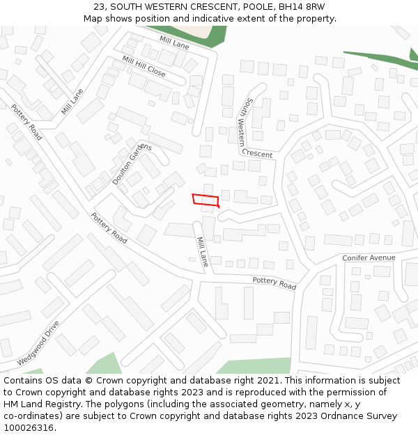 23, SOUTH WESTERN CRESCENT, POOLE, BH14 8RW: Location map and indicative extent of plot