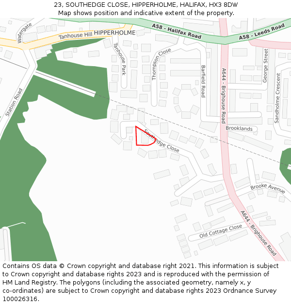 23, SOUTHEDGE CLOSE, HIPPERHOLME, HALIFAX, HX3 8DW: Location map and indicative extent of plot