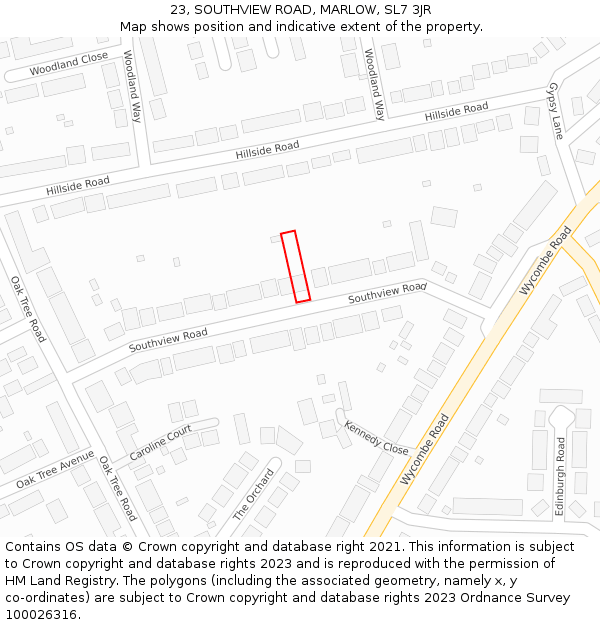 23, SOUTHVIEW ROAD, MARLOW, SL7 3JR: Location map and indicative extent of plot