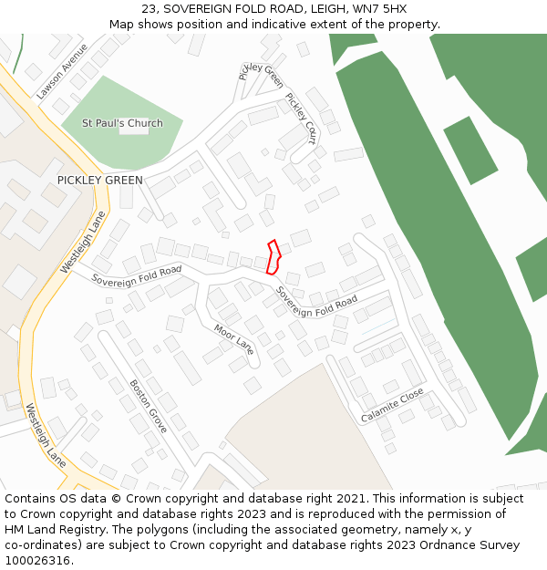 23, SOVEREIGN FOLD ROAD, LEIGH, WN7 5HX: Location map and indicative extent of plot