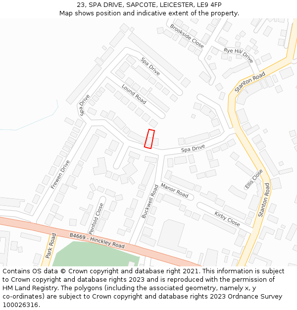 23, SPA DRIVE, SAPCOTE, LEICESTER, LE9 4FP: Location map and indicative extent of plot