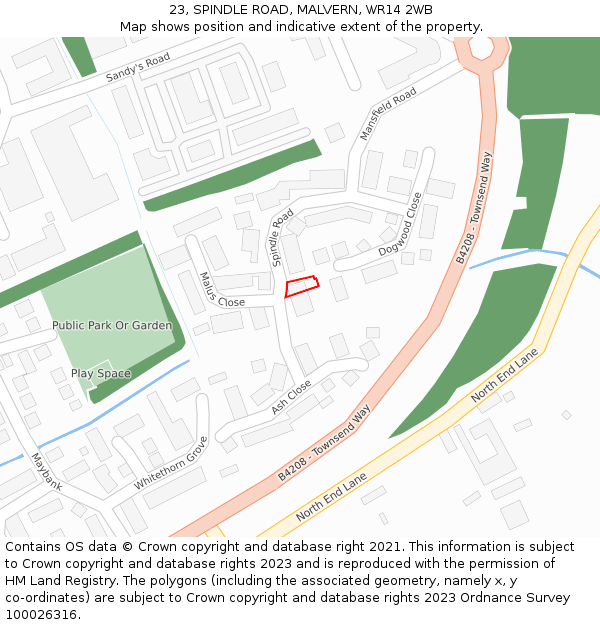 23, SPINDLE ROAD, MALVERN, WR14 2WB: Location map and indicative extent of plot