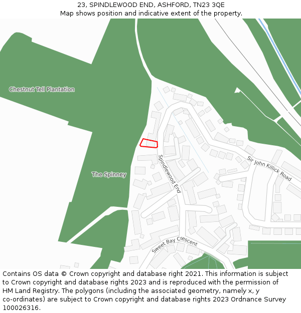 23, SPINDLEWOOD END, ASHFORD, TN23 3QE: Location map and indicative extent of plot