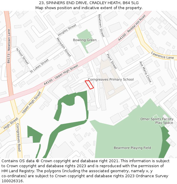 23, SPINNERS END DRIVE, CRADLEY HEATH, B64 5LG: Location map and indicative extent of plot
