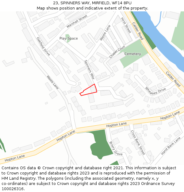 23, SPINNERS WAY, MIRFIELD, WF14 8PU: Location map and indicative extent of plot