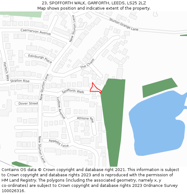 23, SPOFFORTH WALK, GARFORTH, LEEDS, LS25 2LZ: Location map and indicative extent of plot