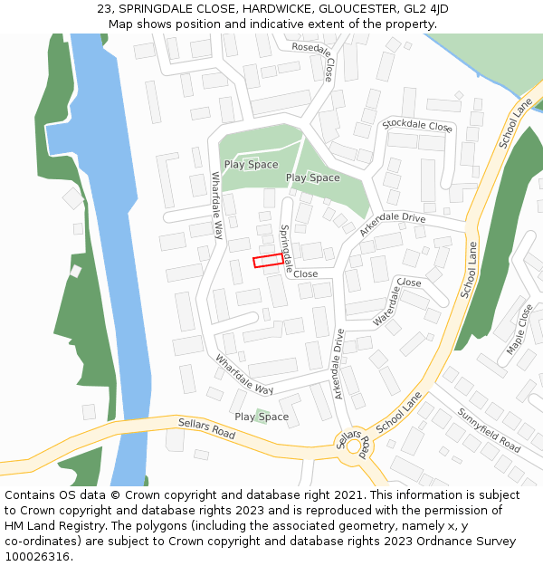 23, SPRINGDALE CLOSE, HARDWICKE, GLOUCESTER, GL2 4JD: Location map and indicative extent of plot