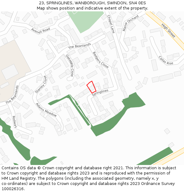 23, SPRINGLINES, WANBOROUGH, SWINDON, SN4 0ES: Location map and indicative extent of plot