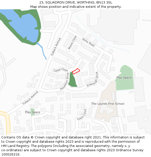 23, SQUADRON DRIVE, WORTHING, BN13 3SL: Location map and indicative extent of plot