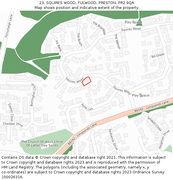 23, SQUIRES WOOD, FULWOOD, PRESTON, PR2 9QA: Location map and indicative extent of plot