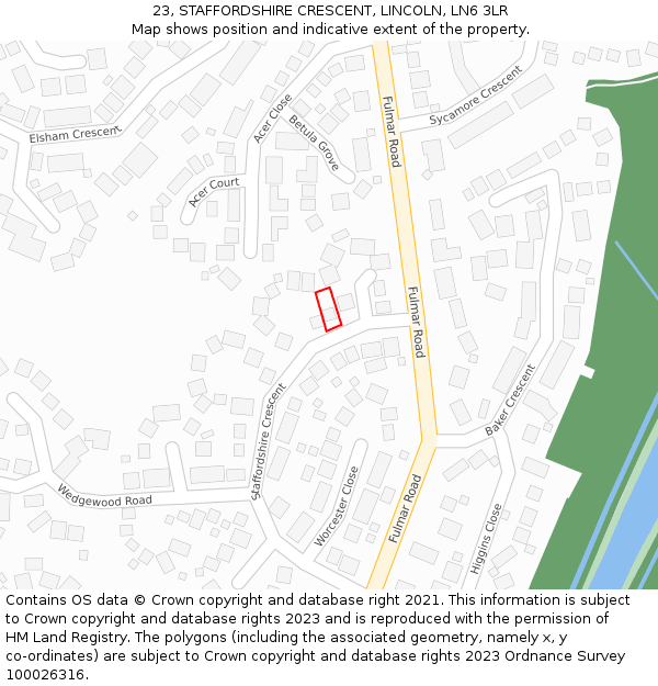 23, STAFFORDSHIRE CRESCENT, LINCOLN, LN6 3LR: Location map and indicative extent of plot