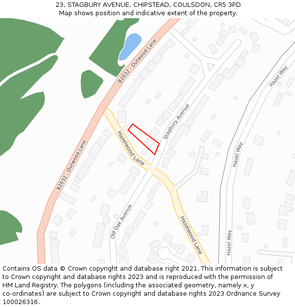 23, STAGBURY AVENUE, CHIPSTEAD, COULSDON, CR5 3PD: Location map and indicative extent of plot