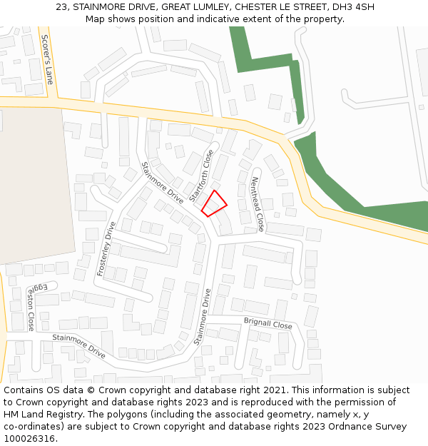 23, STAINMORE DRIVE, GREAT LUMLEY, CHESTER LE STREET, DH3 4SH: Location map and indicative extent of plot
