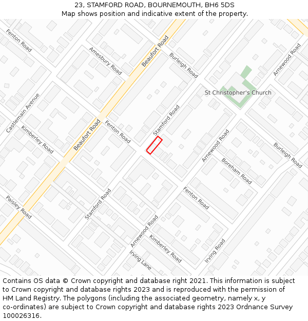 23, STAMFORD ROAD, BOURNEMOUTH, BH6 5DS: Location map and indicative extent of plot