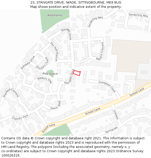 23, STANGATE DRIVE, IWADE, SITTINGBOURNE, ME9 8UG: Location map and indicative extent of plot