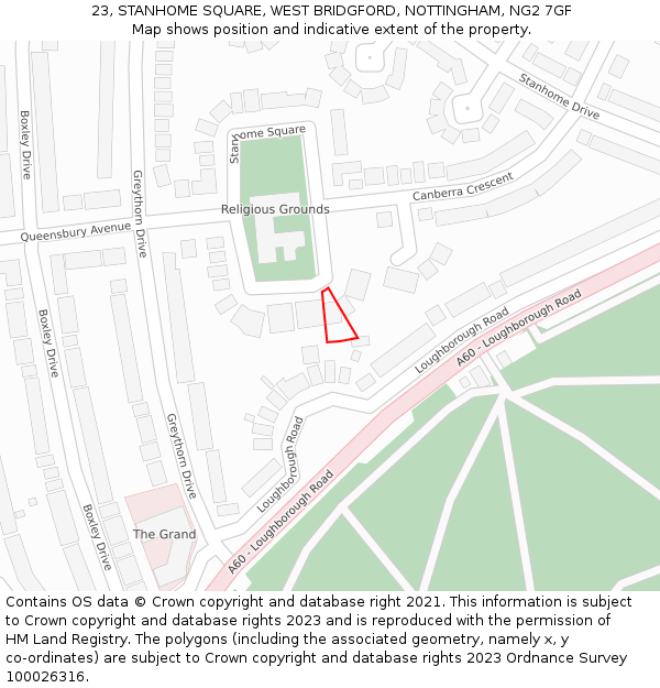 23, STANHOME SQUARE, WEST BRIDGFORD, NOTTINGHAM, NG2 7GF: Location map and indicative extent of plot