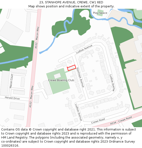 23, STANHOPE AVENUE, CREWE, CW1 6ED: Location map and indicative extent of plot