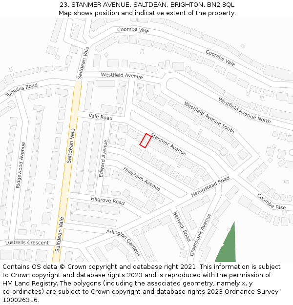 23, STANMER AVENUE, SALTDEAN, BRIGHTON, BN2 8QL: Location map and indicative extent of plot