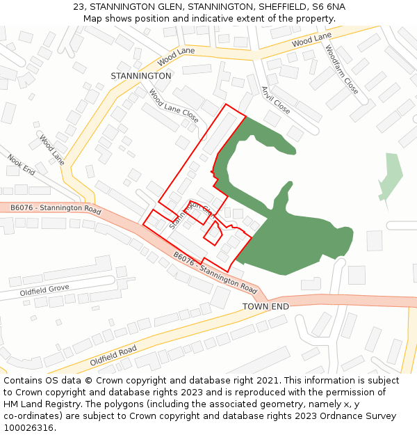 23, STANNINGTON GLEN, STANNINGTON, SHEFFIELD, S6 6NA: Location map and indicative extent of plot