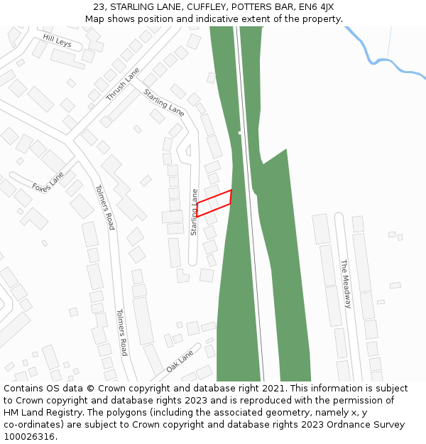 23, STARLING LANE, CUFFLEY, POTTERS BAR, EN6 4JX: Location map and indicative extent of plot