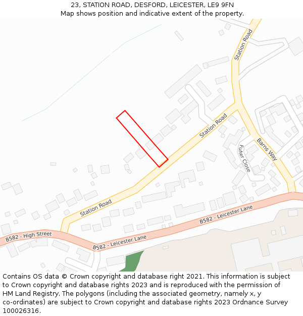 23, STATION ROAD, DESFORD, LEICESTER, LE9 9FN: Location map and indicative extent of plot