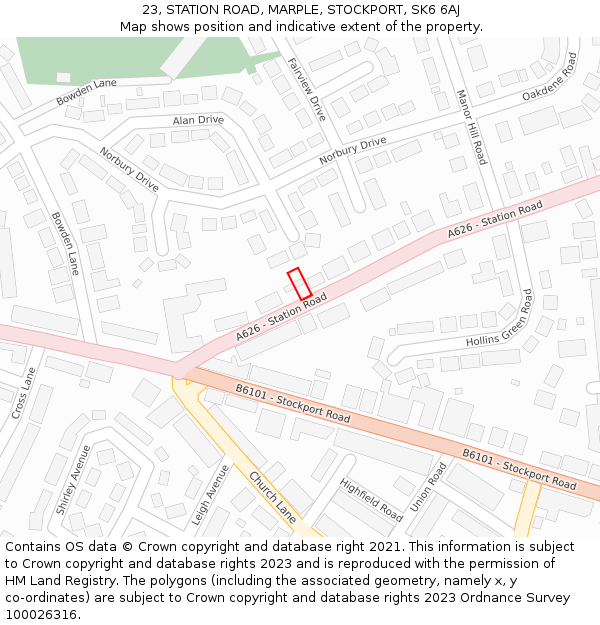 23, STATION ROAD, MARPLE, STOCKPORT, SK6 6AJ: Location map and indicative extent of plot