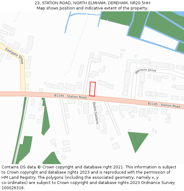 23, STATION ROAD, NORTH ELMHAM, DEREHAM, NR20 5HH: Location map and indicative extent of plot