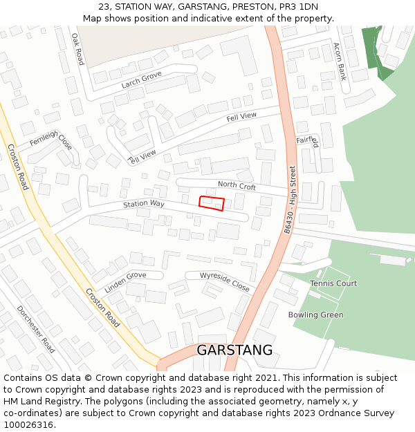 23, STATION WAY, GARSTANG, PRESTON, PR3 1DN: Location map and indicative extent of plot