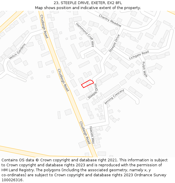 23, STEEPLE DRIVE, EXETER, EX2 8FL: Location map and indicative extent of plot