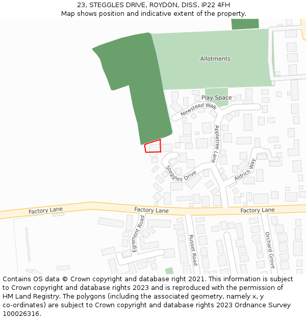 23, STEGGLES DRIVE, ROYDON, DISS, IP22 4FH: Location map and indicative extent of plot