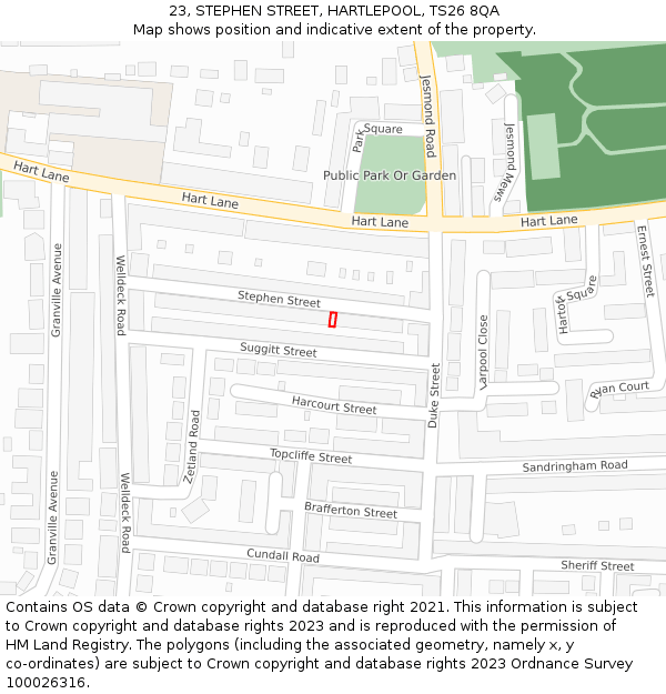 23, STEPHEN STREET, HARTLEPOOL, TS26 8QA: Location map and indicative extent of plot