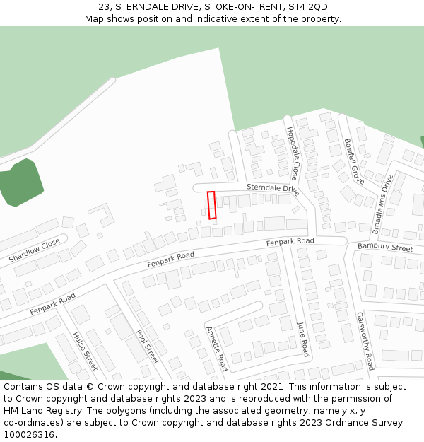 23, STERNDALE DRIVE, STOKE-ON-TRENT, ST4 2QD: Location map and indicative extent of plot