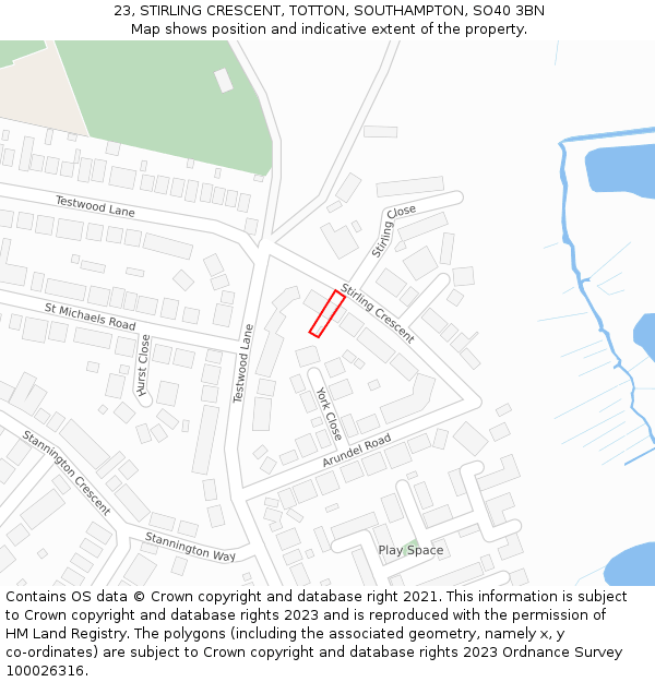 23, STIRLING CRESCENT, TOTTON, SOUTHAMPTON, SO40 3BN: Location map and indicative extent of plot