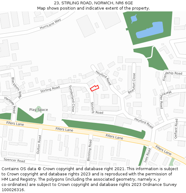 23, STIRLING ROAD, NORWICH, NR6 6GE: Location map and indicative extent of plot