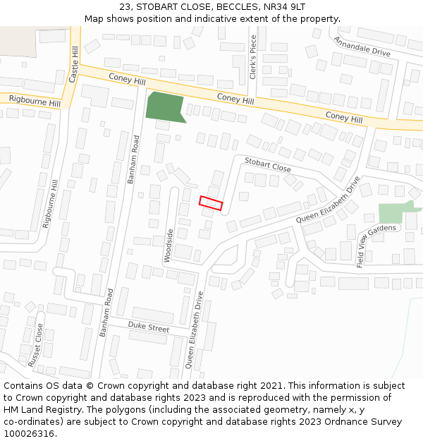 23, STOBART CLOSE, BECCLES, NR34 9LT: Location map and indicative extent of plot