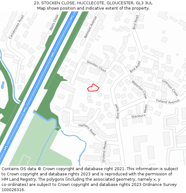 23, STOCKEN CLOSE, HUCCLECOTE, GLOUCESTER, GL3 3UL: Location map and indicative extent of plot