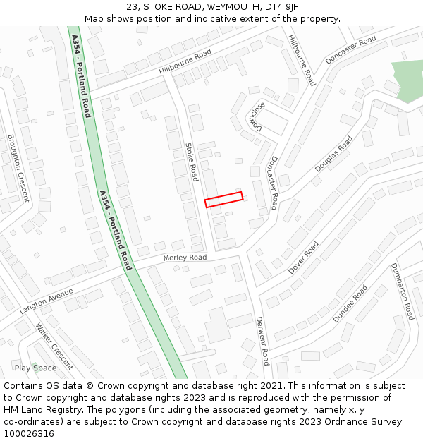 23, STOKE ROAD, WEYMOUTH, DT4 9JF: Location map and indicative extent of plot