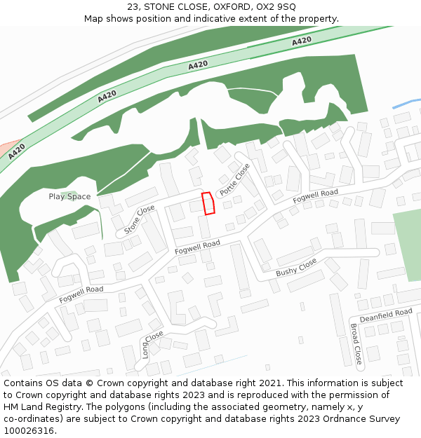 23, STONE CLOSE, OXFORD, OX2 9SQ: Location map and indicative extent of plot