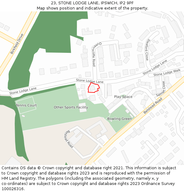 23, STONE LODGE LANE, IPSWICH, IP2 9PF: Location map and indicative extent of plot