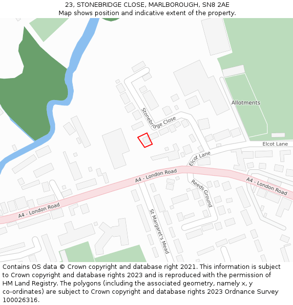 23, STONEBRIDGE CLOSE, MARLBOROUGH, SN8 2AE: Location map and indicative extent of plot