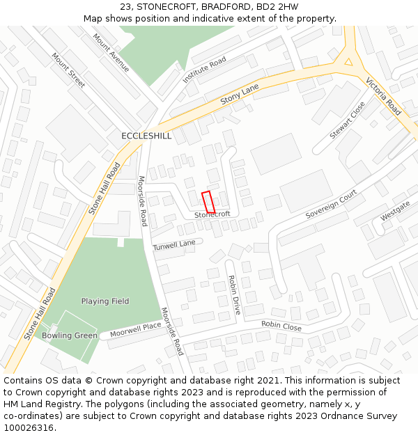 23, STONECROFT, BRADFORD, BD2 2HW: Location map and indicative extent of plot