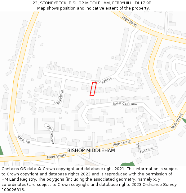 23, STONEYBECK, BISHOP MIDDLEHAM, FERRYHILL, DL17 9BL: Location map and indicative extent of plot