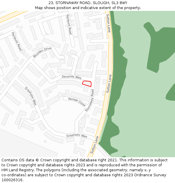 23, STORNAWAY ROAD, SLOUGH, SL3 8WY: Location map and indicative extent of plot