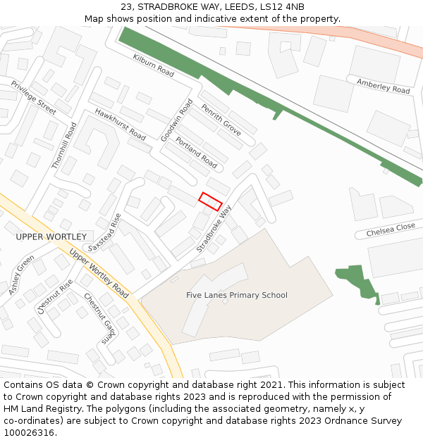 23, STRADBROKE WAY, LEEDS, LS12 4NB: Location map and indicative extent of plot