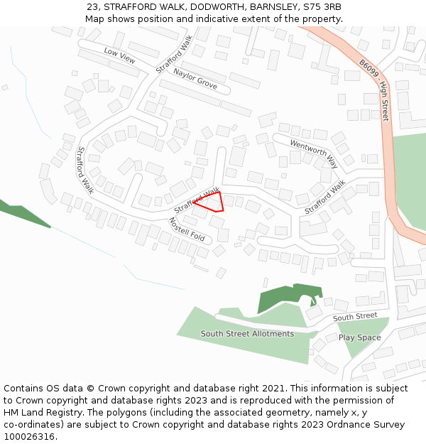 23, STRAFFORD WALK, DODWORTH, BARNSLEY, S75 3RB: Location map and indicative extent of plot